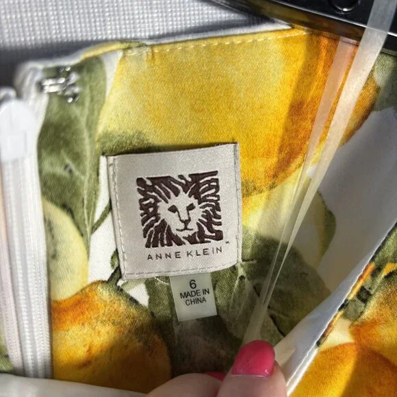 Anne Klein Lemon Print Sleeveless Fit & Flare Dress With Waist Tie Size 6 White/ - Picture 6 of 11